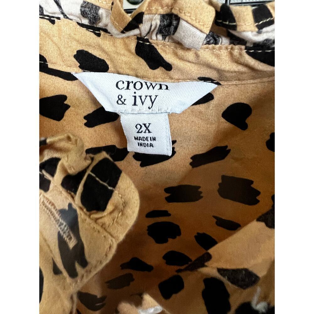 CROWN & IVY 3/4 puff sleeve leopard animal print tan black top plus sz 2XL XXL - Picture 6 of 6
